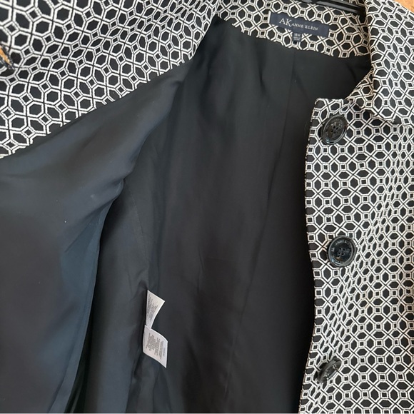 Anne Klein Black and White Geometric Pea Coat - Picture 6 of 15